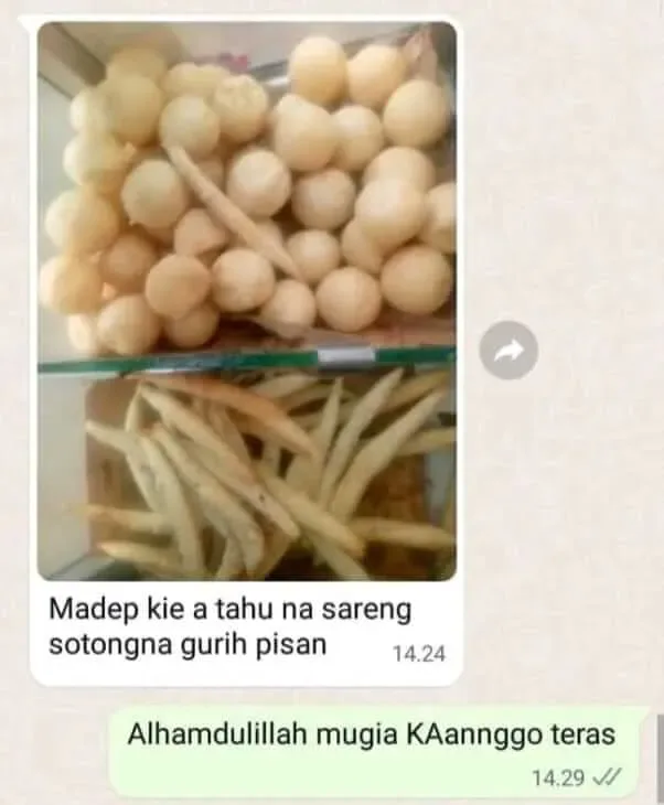 Chat pelanggan tahu bulat dan sotong gurih pisan