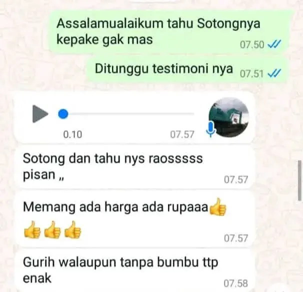 Chat pelanggan tahu bulat dan sotong raos pisan