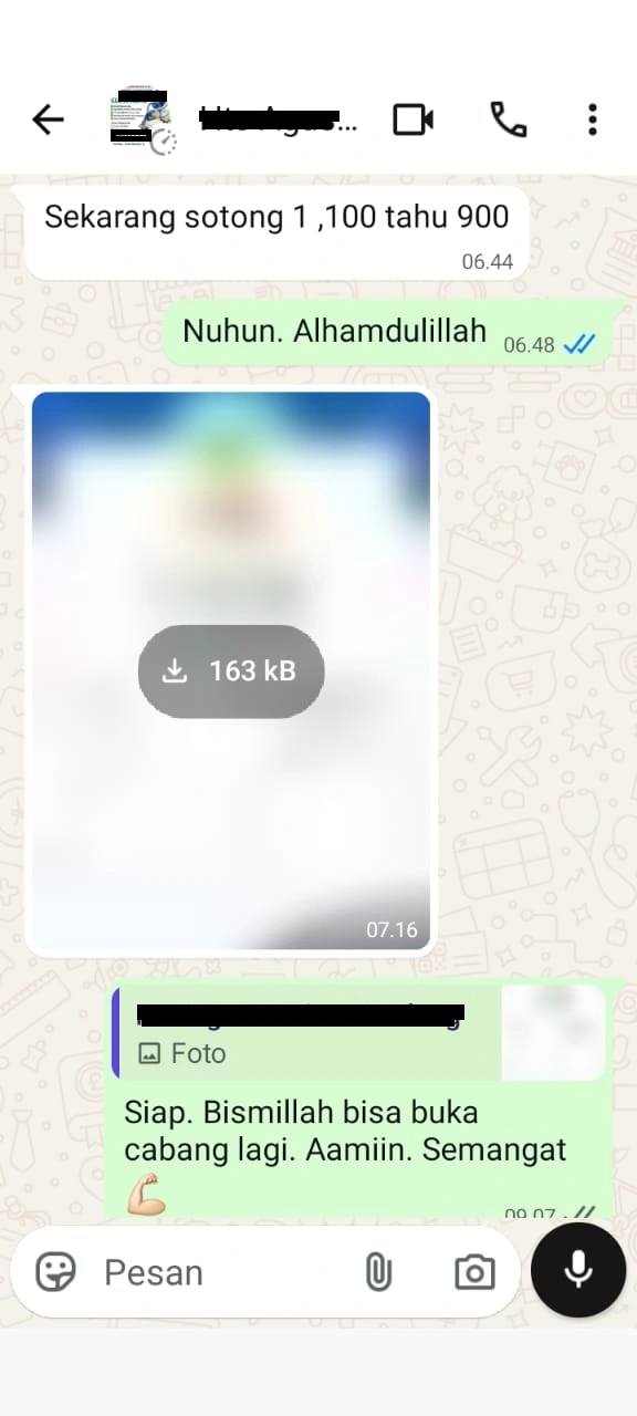 Bukti repeat order tahu bulat dan sotong dari pelanggan