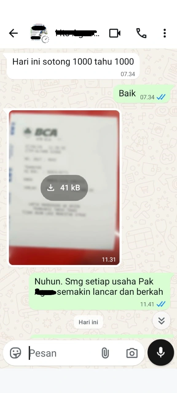 Bukti repeat order tahu bulat dan sotong dari pelanggan